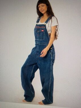 Dickies Wide Leg Carpenter Denim Overalls Bib Front Grunge 90s Streetwear XL